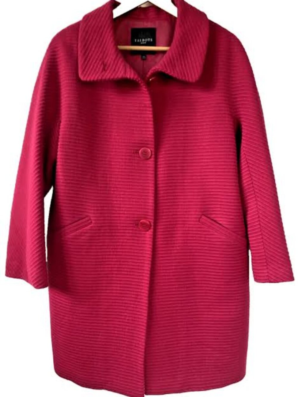 Talbots Ribbed Fuchsia Wool Blend Car Coat